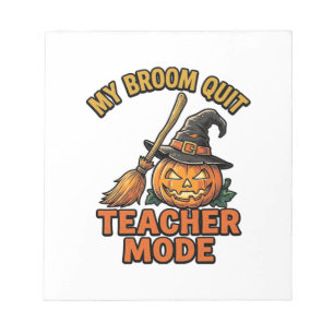 Halloween Teacher Shirt Funny Broom Trouble Design Notepad