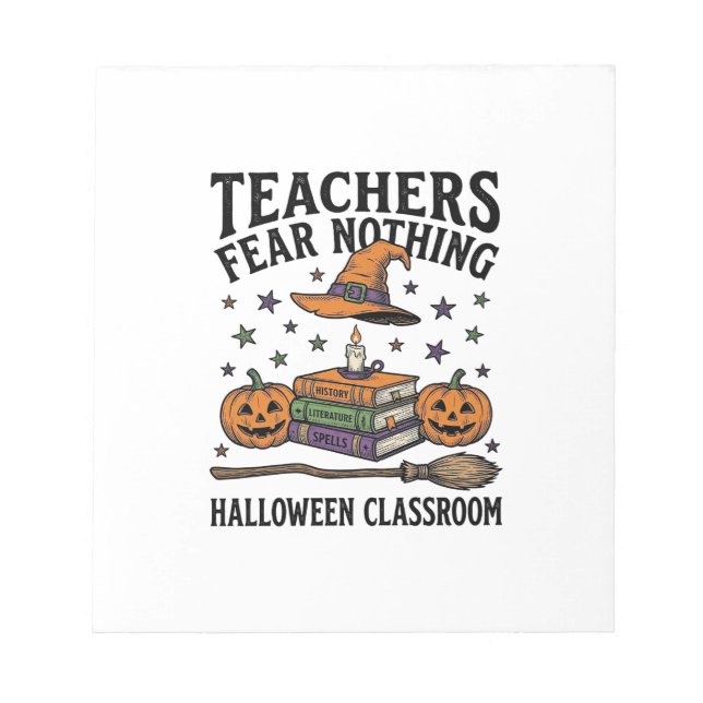 Halloween Teacher Shirt With Witchy Books_1 Notepad (Front)
