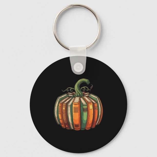Halloween Teacher Shirts Fall Pumpkin Fall Book Sh Key Ring (Front)