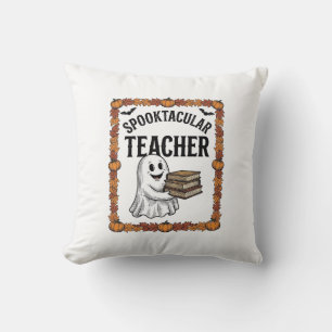 Halloween Teacher Spooktacular Ghost Books Vintage Cushion