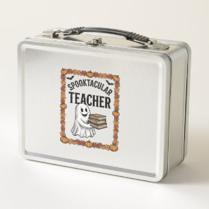 Halloween Teacher Spooktacular Ghost Books Vintage Metal Lunch Box