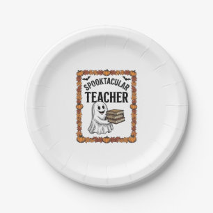 Halloween Teacher Spooktacular Ghost Books Vintage Paper Plate