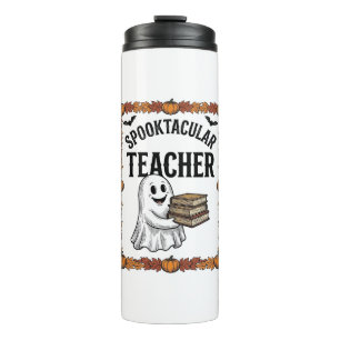 Halloween Teacher Spooktacular Ghost Books Vintage Thermal Tumbler