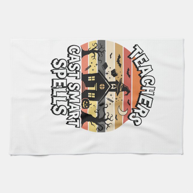 Halloween Teacher Spooky Smarts Tea Towel (Horizontal)