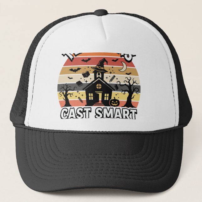 Halloween Teacher Spooky Smarts Trucker Hat (Front)