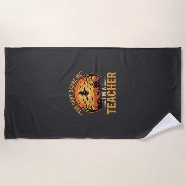 Halloween Teacher Witch Cat Design Beach Towel (Front)