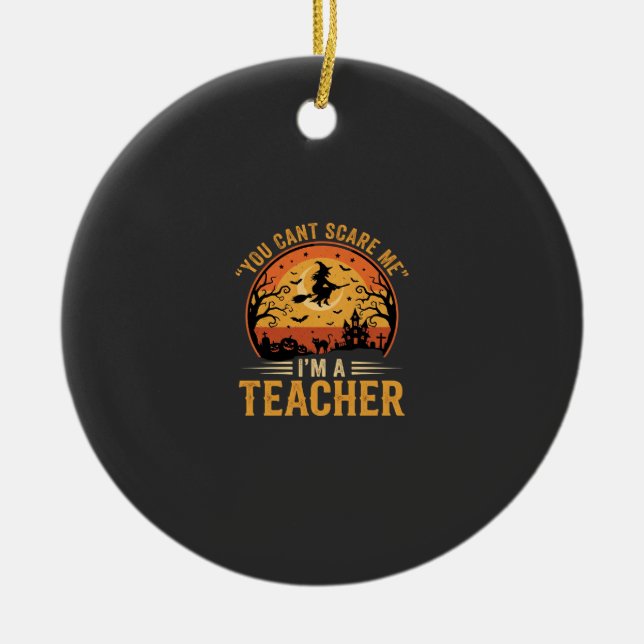 Halloween Teacher Witch Cat Design Ceramic Tree Decoration (Front)