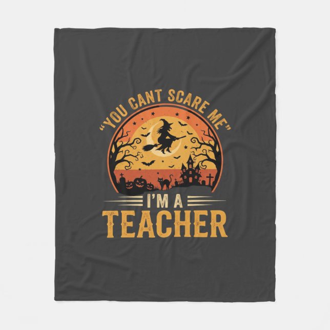 Halloween Teacher Witch Cat Design Fleece Blanket (Front)