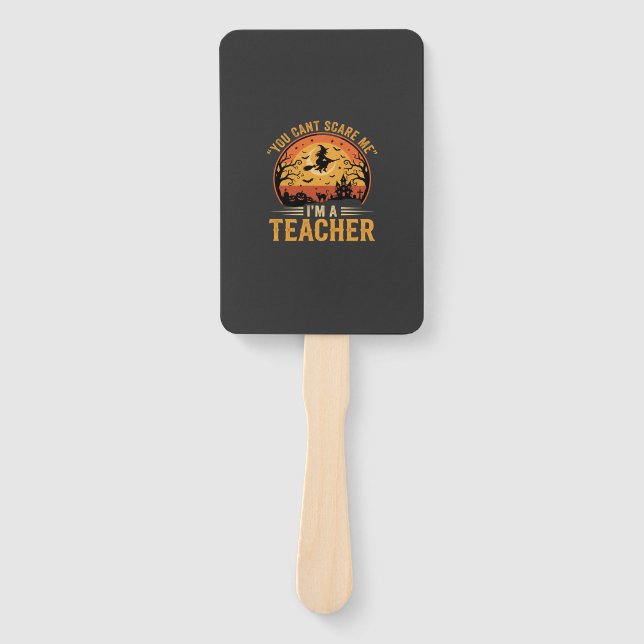 Halloween Teacher Witch Cat Design Hand Fan (Front)