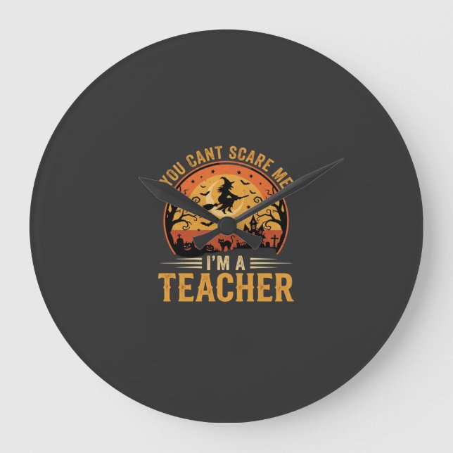 Halloween Teacher Witch Cat Design Large Clock (Front)