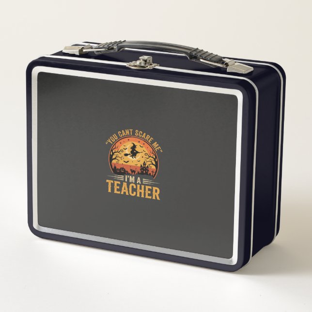 Halloween Teacher Witch Cat Design Metal Lunch Box (Front)