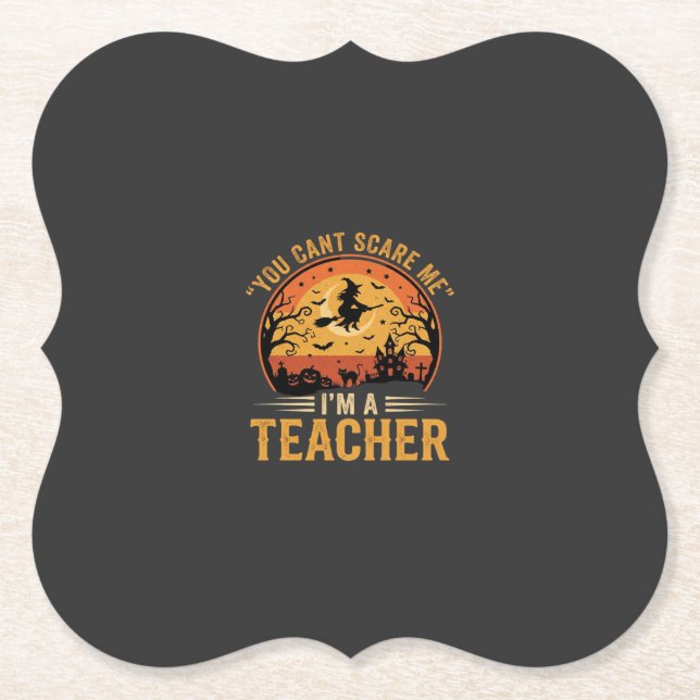 Halloween Teacher Witch Cat Design Paper Coaster (Front)
