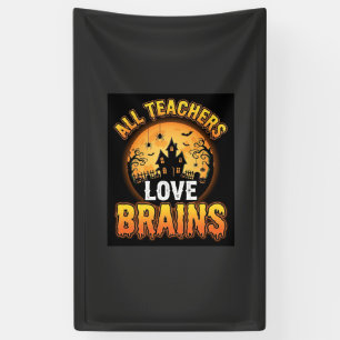 Halloween Teacher Zombie Brains Horror Moon Design Banner