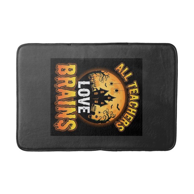 Halloween Teacher Zombie Brains Horror Moon Design Bath Mat (Front)