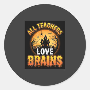 Halloween Teacher Zombie Brains Horror Moon Design Classic Round Sticker
