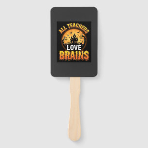 Halloween Teacher Zombie Brains Horror Moon Design Hand Fan