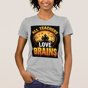 Halloween Teacher Zombie Brains Horror Moon Design T-Shirt
