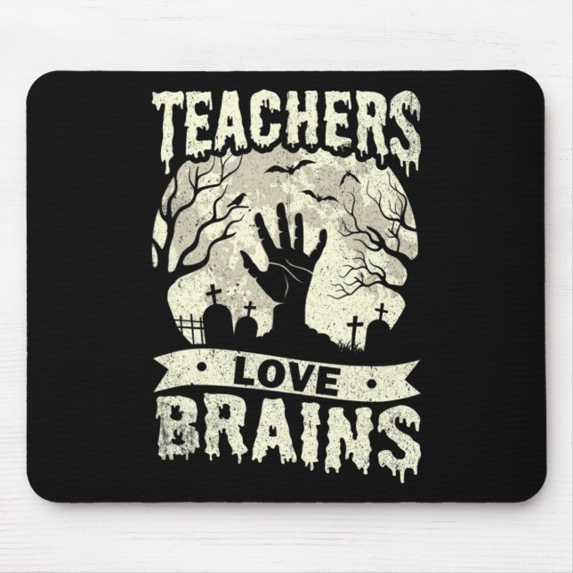halloween teachers love brains zombie school  mouse pad (Front)
