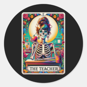 Halloween Teachers Tarot Card Spooky Skeleton The Classic Round Sticker