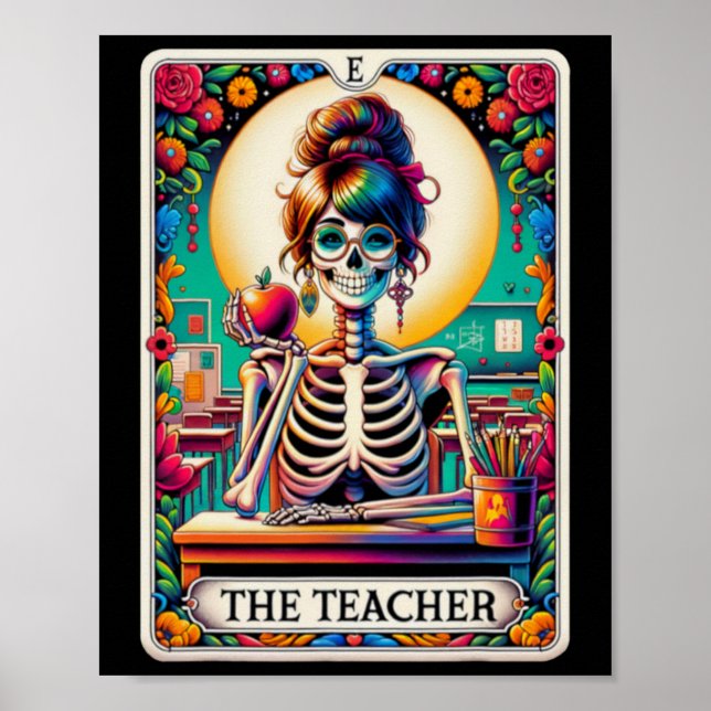 Halloween Teachers Tarot Card Spooky Skeleton The  Poster (Front)