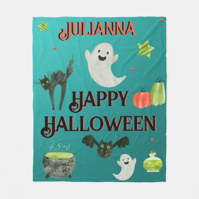 Halloween Teal and Green Fleece Blanket (Front)