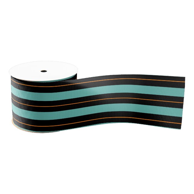 Halloween Teal,  Black and Orange Striped Ribbon Grosgrain Ribbon (Spool)