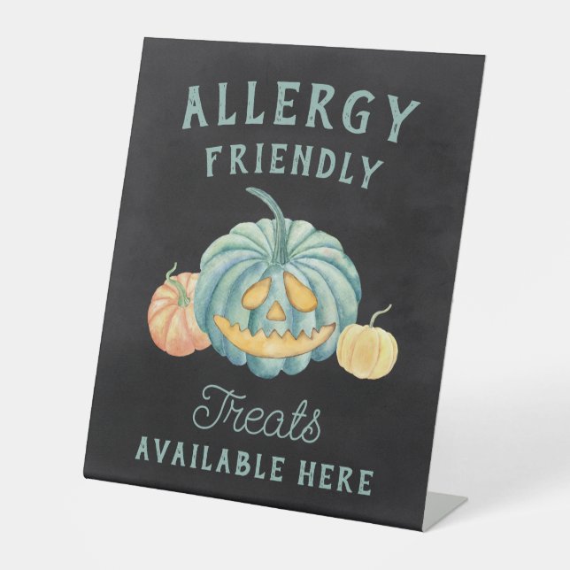 Halloween Teal Pumpkin Allergy Friendly Treats Pedestal Sign (Front)