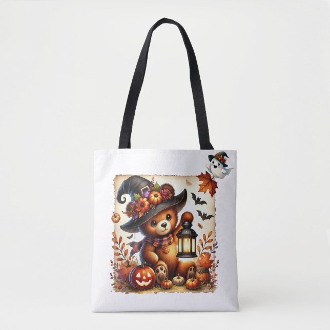 Halloween Teddy Bear Wizard Holiday Tote Bag (Front)