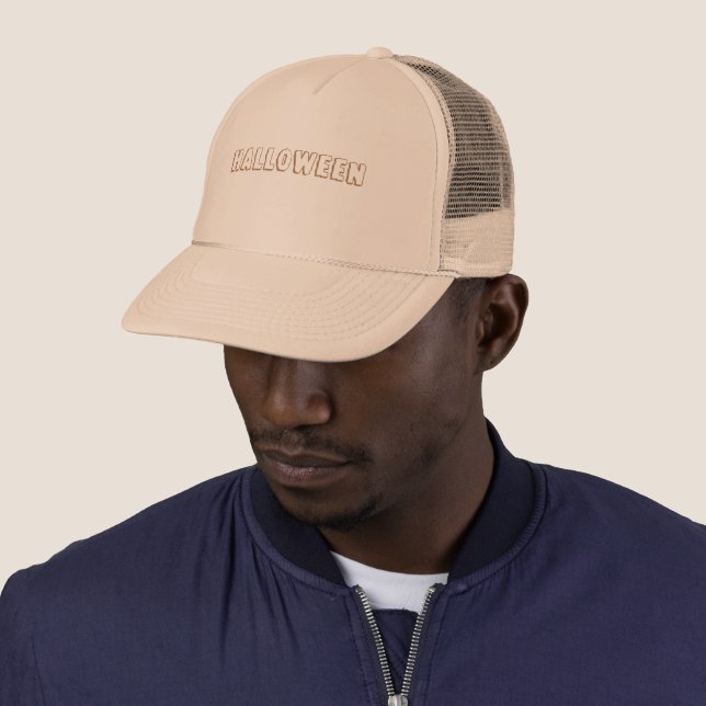 Halloween Text Scary Celebrating Khaki Colour-Cap Trucker Hat (In Situ)
