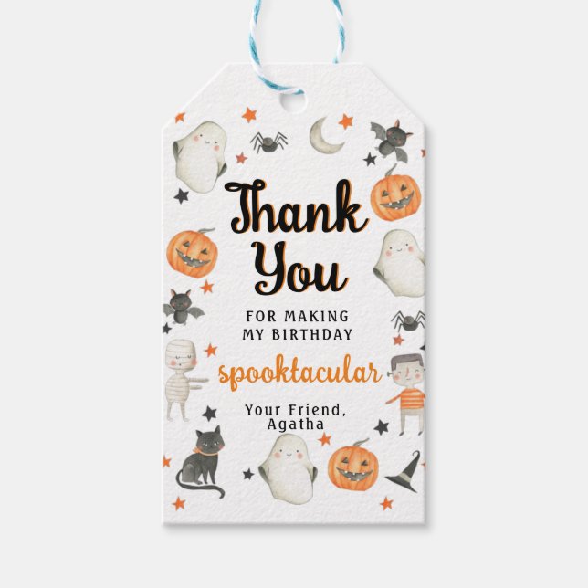 Halloween Thank you Birthday Tag Ghost Pumpkin Tag (Front)