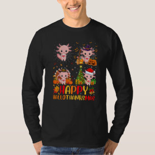 Halloween Thanksgiving Christmas Axolotl Hallothan T-Shirt