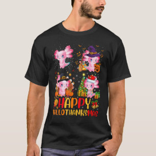 Halloween Thanksgiving Christmas Axolotl Hallothan T-Shirt