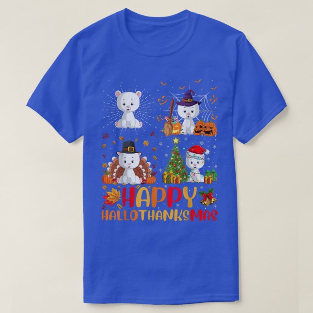 Halloween Thanksgiving Christmas Bear Hallothanksm T-Shirt (Design Front)