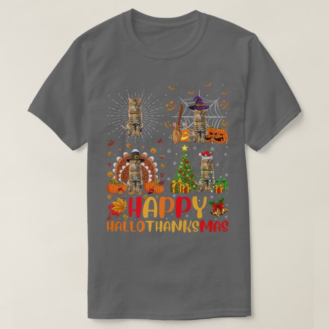 Halloween Thanksgiving Christmas Bengal Cat Hallot T-Shirt (Design Front)