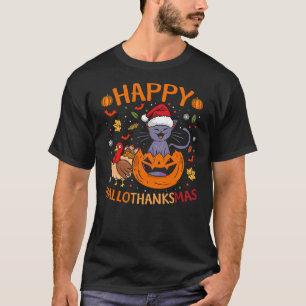 Halloween Thanksgiving Christmas Cat Turkey Hallot T-Shirt