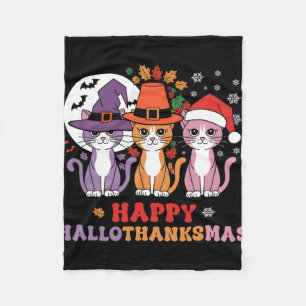 Halloween Thanksgiving Christmas Cats Happy Hallot Fleece Blanket