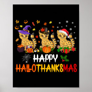 Halloween Thanksgiving Christmas Cheetah Cat Hallo Poster
