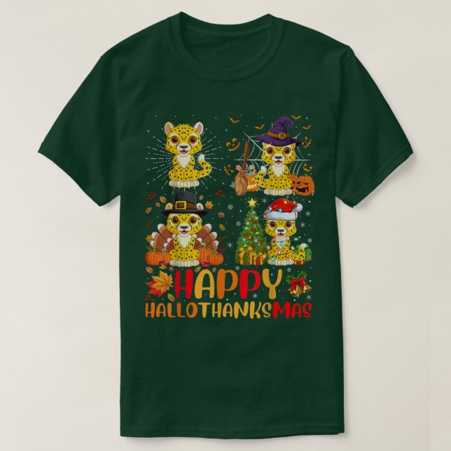 Halloween Thanksgiving Christmas Cheetah Hallothan T-Shirt (Design Front)