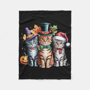 Halloween Thanksgiving Christmas Cute Holidays Cat Fleece Blanket