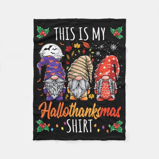 Halloween Thanksgiving Christmas Fun Hallothanksma Fleece Blanket (Front)