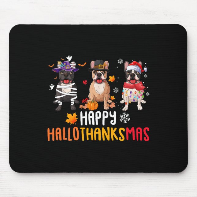 Halloween Thanksgiving Christmas Funny French Bull Mouse Pad (Front)