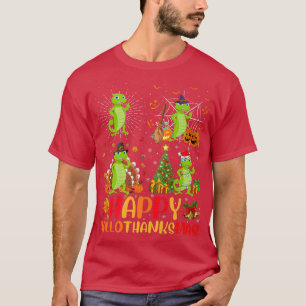 Halloween Thanksgiving Christmas Gecko Hallothanks T-Shirt