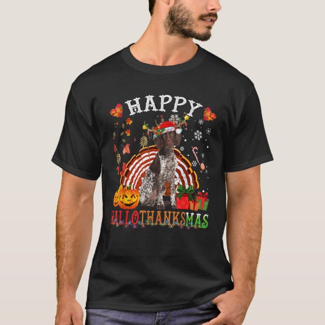 Halloween Thanksgiving Christmas German Shorthaire T-Shirt (Front)