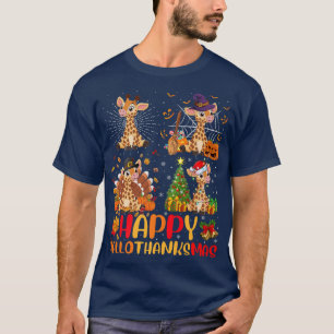 Halloween Thanksgiving Christmas Giraffe Hallothan T-Shirt
