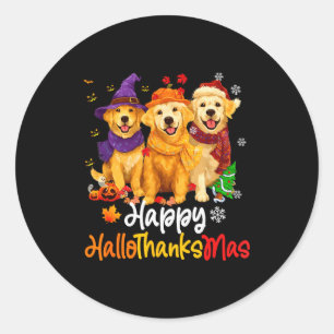 Halloween Thanksgiving Christmas Golden Retriever Classic Round Sticker
