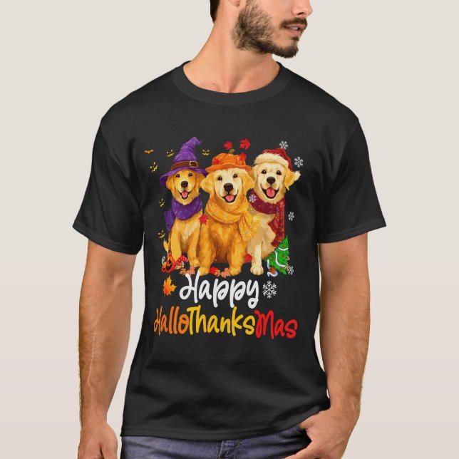 Halloween Thanksgiving Christmas Golden Retriever  T-Shirt (Front)