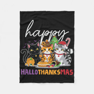 Halloween Thanksgiving Christmas Hallothanksmas Ca Fleece Blanket