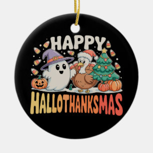 Halloween Thanksgiving Christmas HalloThanksMas Ceramic Tree Decoration