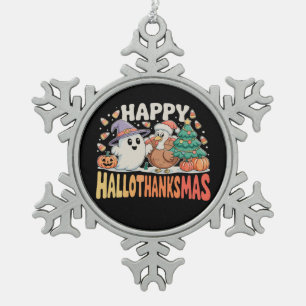 Halloween Thanksgiving Christmas HalloThanksMas Snowflake Pewter Christmas Ornament