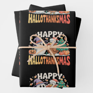 Halloween Thanksgiving Christmas HalloThanksMas Wrapping Paper Sheet
